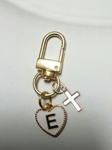 Heart Shaped Pendant Keychain, Letter Bag Charm, Cross Decor, Jesus/God Themed Keyring, Alloy Fashion Charm Keychain With Carabiner, Personalized Letter Keychain, Suitable For Backpack, Wallet, Earphone Case, Ideal Gift For Friends, Family And Couples - White - View 31