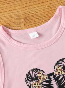 3pcs Valentine's Day Girls Sleeveless Tank Top With Heart & Girl Pattern, Round Neck, Young Girl Summer Clothing Set - Multicolor - View 5