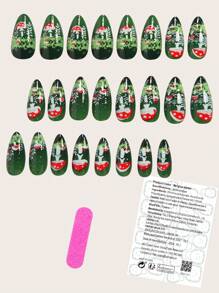 Elevate Your Style With 24pcs Medium Square Shape Press On Nails Kit Novelty Creative Fashion Dark Green Forest Red Polka Dot Mushroom Fake Nails Funky Designs Saint Patrick's Holiday Forest Meadow Removable Nail Art Set Full Cover Fake Nail Set For Women And Girls Includes 1sheet Adhesive Tabs & 1pc Mini Fils Strip Jelly Gel Random Shipment