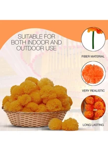 1pc Marigold Garland For Artificial Marigold Flowers For Christmas, Party Wreath, Artificial Flower Wreath, Wedding Decoration, Festival Decor, Spring Shrub Floral, Halloween/Thanksgiving/Fall Decoration Rama Decoration, Valentine's Day, Gift Home Decor Halloween Decor Room Decor - Multicolor - View 8