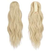 FESHFEN Ponytail Extensions, Long Claw Clip In Ponytail Hairpiece Synthetic Pony Tails Hair Piece Natural Wavy Hairpieces For Women, 20 Inch - Tóc vàng tro nhạt - Xem 2