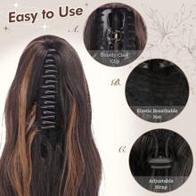 FESHFEN Ponytail Extensions, Long Claw Clip In Ponytail Hairpiece Synthetic Pony Tails Hair Piece Natural Wavy Hairpieces For Women, 20 Inch - Nâu sẫm & Vàng caramel - Xem 3