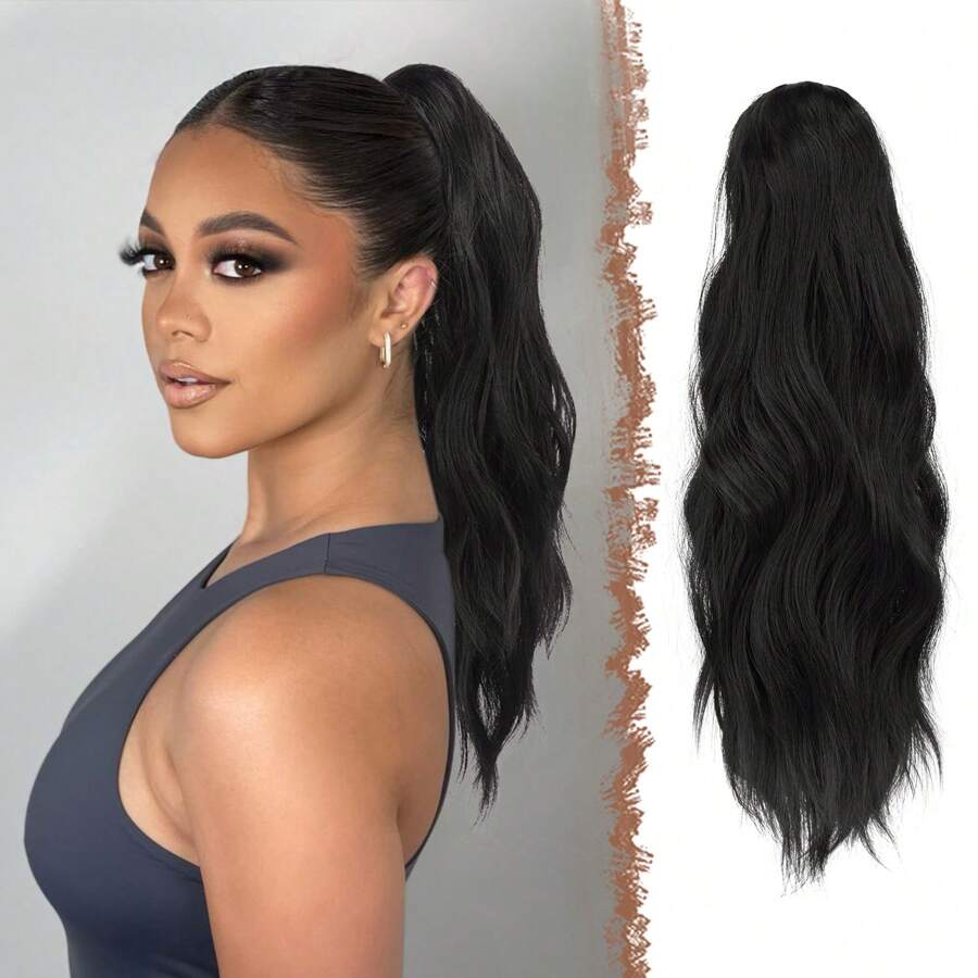 FESHFEN Ponytail Extensions, Long Claw Clip In Ponytail Hairpiece Synthetic Pony Tails Hair Piece Natural Wavy Hairpieces For Women, 20 Inch - 黑色 - 查看 1