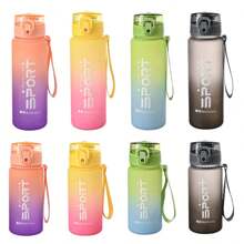 1pc Fashionable Gradient Color Sports Outdoor Student Couple Insulated Plastic Water Bottle With Strap, Large Capacity Tumbler Cup For Fitness, Student