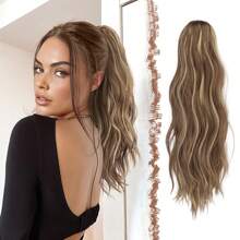 FESHFEN Ponytail Extensions, Long Claw Clip In Ponytail Hairpiece Synthetic Pony Tails Hair Piece Natural Wavy Hairpieces For Women, 20 Inch - Light Brown & Blonde - 查看 1