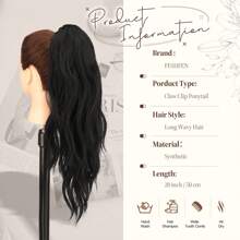 FESHFEN Ponytail Extensions, Long Claw Clip In Ponytail Hairpiece Synthetic Pony Tails Hair Piece Natural Wavy Hairpieces For Women, 20 Inch - 黑色 - 查看 5