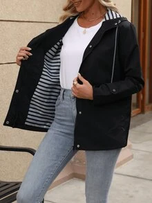 女士长款连帽雨衣，轻便休闲雨衣，全拉链徒步夹克，女士户外防风外套，薄款，春夏款