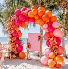 Guirnalda de globos rosa y naranja, kit de arco de globos rellenos doble de color rosa fucsia, naranja, dorado metalizado, rosa pastel, globos de látex de color rosa oscuro magenta para decoración de fiestas de cumpleaños, bodas y otoño - Naranja Quemada - Ver 6