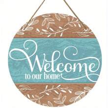 Attractive "Welcome To Our Home" Round Wooden Signage - Perfect For Front Doors, Porches, Living Rooms, Bedrooms, Gardens And Courtyards | Interior/Outdoor Wall Art