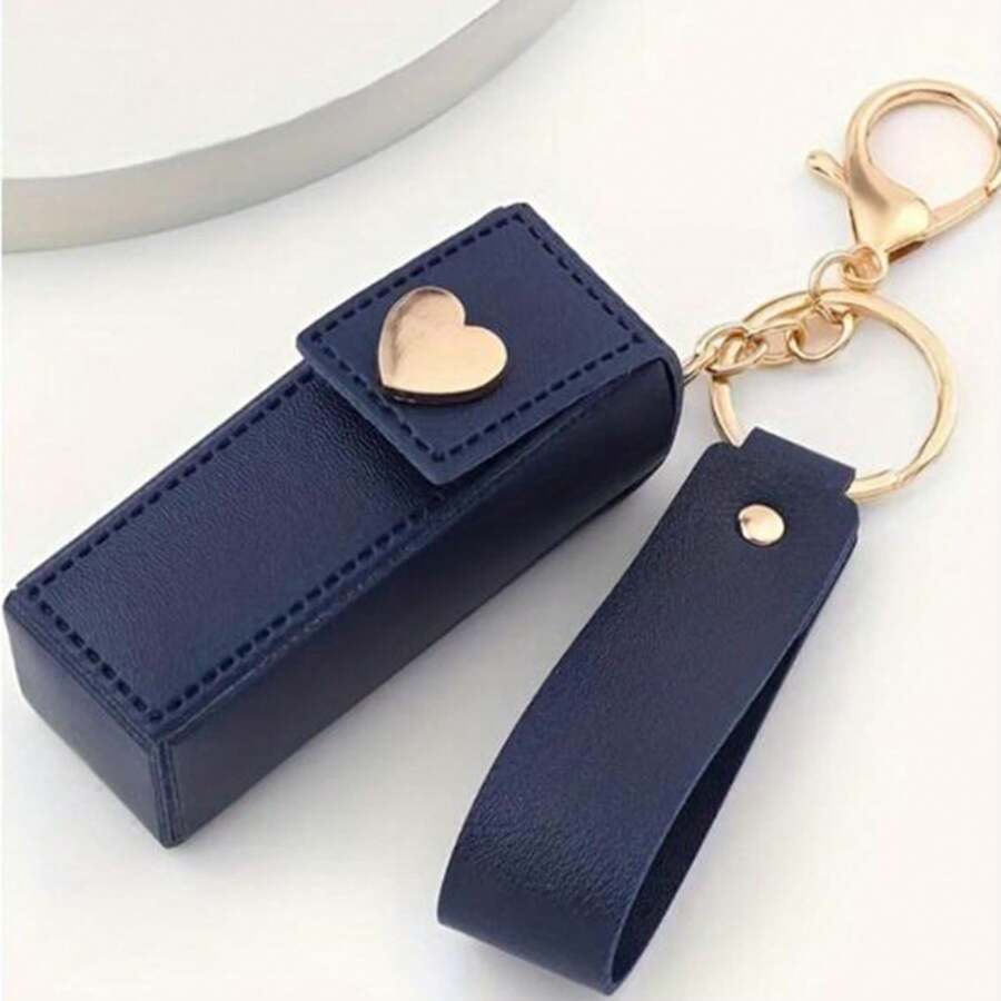1pc Solid Color PU Lipstick Holder Bag Women's Makeup Keychains,Portable Buckle Lipstick Bags Wallet Keychain Mini Storage Bag For Women Gift Solid Color Lipsticks Protective Cover,Boho Vibes - Multicolor - View 1