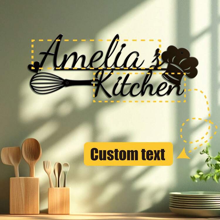 1 pieza de arte de pared de metal personalizable para la cocina - Decoración única de estilo granja para la cocina, estilo de hogar personalizado, decoraciones irregulares removibles para superficies de metal, sin necesidad de alimentación eléctrica, regalo ideal para chefs - multicolor - Añade 6