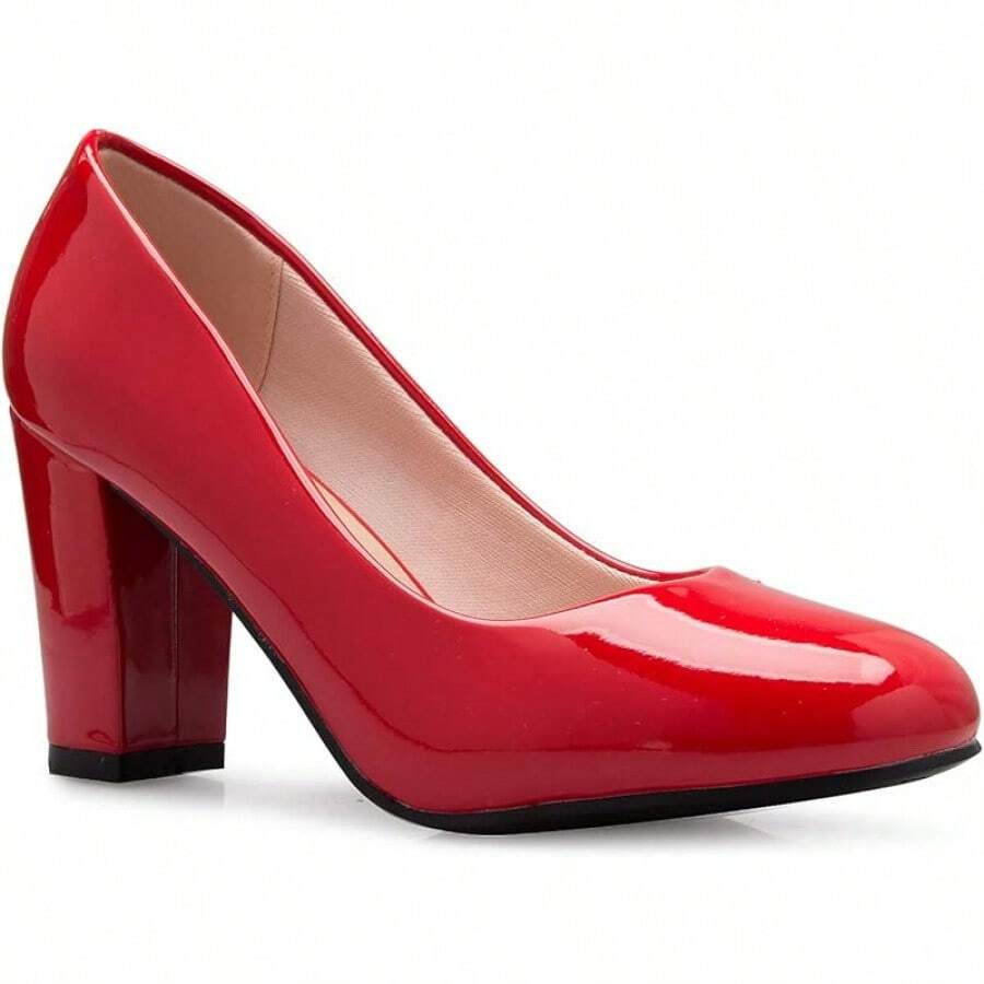 Women's Classic Round-Toe Platform Pumps High Block Heel - Adorable,-2025 - Red Patent* - View 1