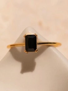 1 件时尚新款镀金镶嵌香槟色/天蓝色/黑色/粉色方晶锆石戒指，女士订婚配饰，适合送给家人、朋友和恋人的礼物，男女皆宜 - 黑色 - 查看 4