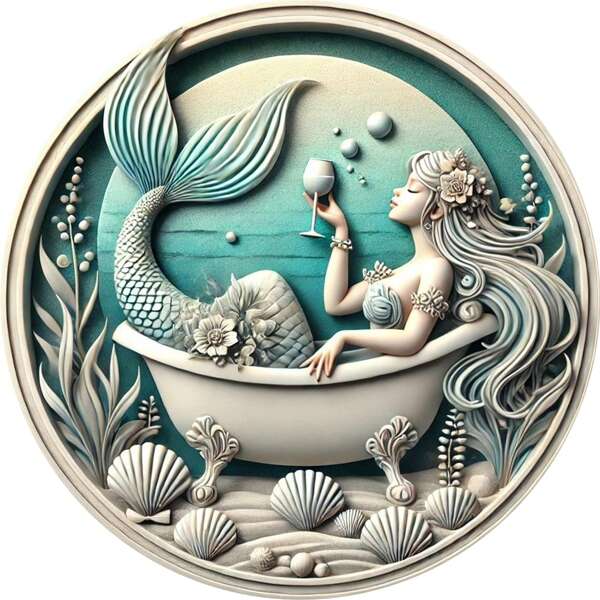 1pc Mermaid Metal Wall Decor - Elegant Mermaid Metal Wall Art For Ocean Bathroom Decor, Round Metal Plaque For Beach House, Random Position Of Holes For Hanging,Home Decor ,Room Decor,Wall Decor Gifts Birthday Graduation