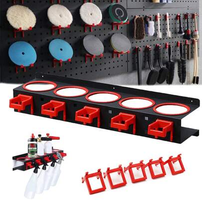 1 juego de estante para almacenamiento de botellas rociadoras, riel para colgar material abrasivo, exhibición de accesorios para salón de belleza de automóviles, colgador de herramientas para limpieza y detallado de automóviles