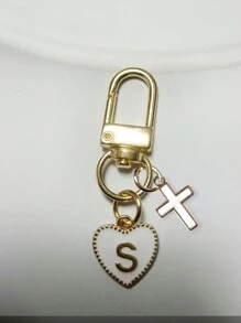 Heart Shaped Pendant Keychain, Letter Bag Charm, Cross Decor, Jesus/God Themed Keyring, Alloy Fashion Charm Keychain With Carabiner, Personalized Letter Keychain, Suitable For Backpack, Wallet, Earphone Case, Ideal Gift For Friends, Family And Couples - White - View 30
