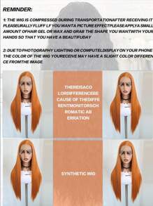 13x4 棕色自然直发合成蕾丝前假发，无胶全假发，耐热纤维，柔软直发，角色扮演，万圣节 - 臟橘色 - 查看 10