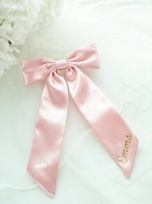 1pc Custom Name Hair Bow Barrette Personalized Gold Monogram Delicate Hair Bow Classic Hair Bow Satin Bow Hair Tie Brigitte Hair Bow Fit For Sleek Chic Ponytail Low Bun Gift For Her Wedding Gift, Wedding Hair Accessories, Spring Summer Bright Colors - Multicolor - View 14