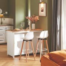 SoBuy KNL05-W Kitchen Island With 2 Rattan Baskets, Freestanding Kitchen Cabinet, Highboard, Chest Of Drawers, Sideboard, Bar Table, Dining Table, Buffet, White, WDH Approx. 120x90x56cm - White - View 6