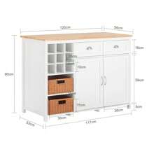 SoBuy KNL05-W Kitchen Island With 2 Rattan Baskets, Freestanding Kitchen Cabinet, Highboard, Chest Of Drawers, Sideboard, Bar Table, Dining Table, Buffet, White, WDH Approx. 120x90x56cm - White - View 5