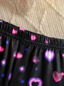 Jonge meisjes zomer Glow in the Dark schattige kattenprint korte mouwen shorts pyjamaset (gloeit alleen onder UV-licht)