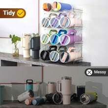 Water Bottle Organizer For Cabinet,3/4 Tier Water Bottle Storage Organizer,Stackable Water Bottle Holder For Cabinet Fridge, Plastic Wine Rack, Drink Bottle Holder - Transparent - View 7
