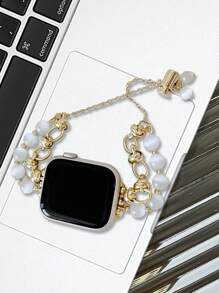 1 件时尚创意金属心形和仿珍珠串饰手链装饰腕带适用于 Ultra 3 2 1 系列 SE S10-S1 38 毫米 40 毫米 41 毫米 42 毫米 44 毫米 45 毫米 46 毫米 49 毫米智能手表配件 - 彩色 - 查看 10