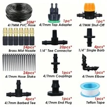 Sistema de riego por goteo para jardinería, set de regadores de micronebulización de dos salidas en color rojo, riego automático ajustable para macetas y herramientas de jardinería