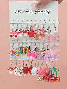 Set de 30 piezas de aretes de botella miniatura que brillan en la oscuridad para mujeres - set de aretes de dopamina, helado, naranja y plátano - Multicolor - Ver 12