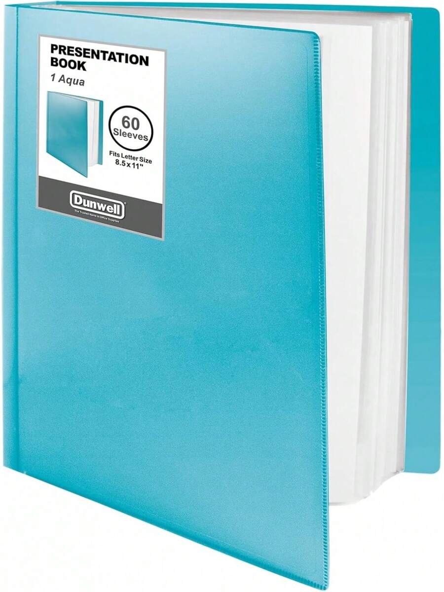 Binder With Plastic Sleeves 60-Pocket (Aqua) - Presentation Book, 8.5 X 11 Portfolio Folder With Clear Sheet Protectors, Displays 120-Page Documents, Certificates, Important Papers