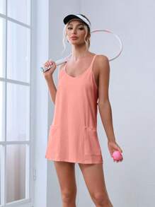 Conscious Women In Summer 2025 Sleeveless Casual Tennis Workout Mini Dress With Shorts - 粉色 - 查看 5