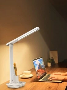 1PC LED Folding Desk Lamp USB Rechargeable/Plug-In Touch Dimmable Eye Protection Desk Lamp With Pen Holder For Office Bedroom Dormitory Study - White - View 8