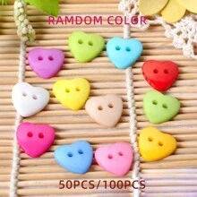 13mm 100pcs Heart Shaped Candy Colors Button 2 Holes Sewing Crafts Decoration Button,Sewing Scrapbooking Decorative Card Making DIY(Random Color)