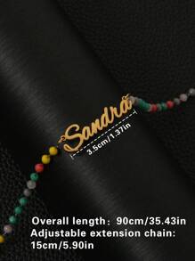 1pc Customized Stainless Steel Name Waist Chain, Sexy Belly Chain Necklace Jewelry, Colorful Beaded Personalized Nameplate Bikini Beach Body Chain Accessory, Great Gift For Girlfriend, Classmates, Friends - Gold - View 3