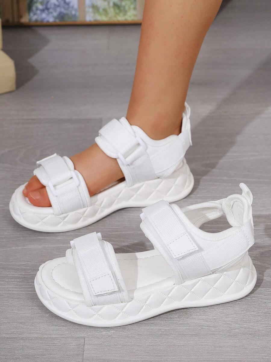 儿童时尚系带凉鞋，新款夏季休闲厚底罗马鞋，女童，度假装 - 白色 - 查看 1