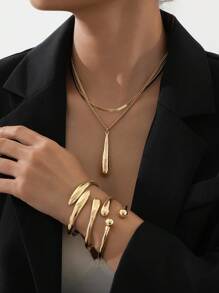 6pcs Minimalist Teardrop Necklace & Earring Set, Sweet & Fresh Daily Casual Wear - [Earrings+Necklace+Bracelet] - View 14