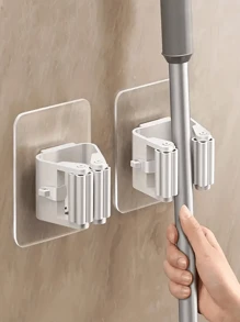 1/3/5pcs Waterproof Damage-Free No-Drill Strong Adhesive Mop Clamps, Bathroom And Kitchen Mop/Broom Hanger Hooks, Sticky Wall Hooks, Broom Holder And Mop Clip, Cleaning Tool Storage Clip Rack