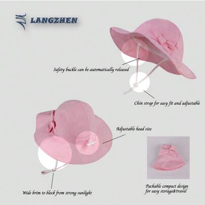 Sombrero de sol con decoración de lazo ajustable, adecuado para niños pequeños, niños, bebés y niñas