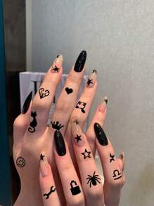 6 Stück große Cut Out Tattoo Schablonen, 131 kleine Vorlagen mit Blumen-, Tier-, Skorpion-, Buchstaben-, Schmetterlings-Mustern, personalisierte temporäre wasserfeste Fake Tattoo Aufkleber für Finger, Ohr, Schulter, Nacken, Schlüsselbein, unisex - Schwarz - Übersicht 5