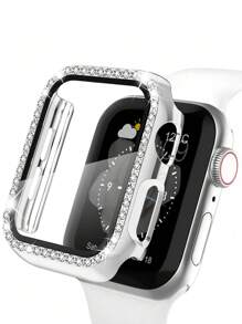 1个男女通用银色钻石装饰超薄钢化玻璃表壳，防刮保护套，兼容 38/40/41/42/44/45/46/49mm，兼容 Series Ultra/SE/11/10/9/8/7/6/5/4/3/2/1，智能手表表壳配件