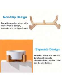 Ceramic Cat/Dog Bowl With Anti-Slip Wooden Stand, Elevated Pet Food & Water Bowl, Round Pet Feeding Bowl, Dishwasher , Easy To Clean
