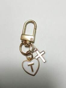 Heart Shaped Pendant Keychain, Letter Bag Charm, Cross Decor, Jesus/God Themed Keyring, Alloy Fashion Charm Keychain With Carabiner, Personalized Letter Keychain, Suitable For Backpack, Wallet, Earphone Case, Ideal Gift For Friends, Family And Couples - White - View 10