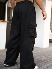 Men's Casual Loose Cargo Pants - Black - View 4