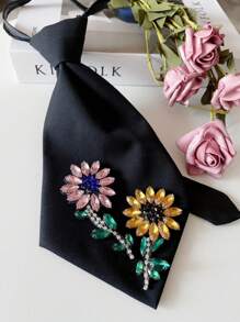 1pc Elegant Rhinestone Flower Casual Women Tie, Creative Design, Suitable For Dress Up, Dating, Gifts, Shirt Matching, All Seasons - Double Flower Style - View 3