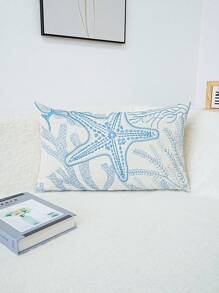 1pc, Ocean Animal Embroidery Throw Pillow Case, Machine Washable, Invisible Zipper, Multi-Size Multi-Room Family Decoration Universal, No Pillow Core Pillows Bedding Bed Room Decor Home Decor Bedroom Decor Cushion Covers Cushion Cover Cushions Pillow Cases