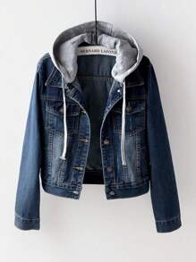 Chaqueta vaquera bicolor con capucha - Azul - Ver 2