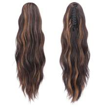 FESHFEN Ponytail Extensions, Long Claw Clip In Ponytail Hairpiece Synthetic Pony Tails Hair Piece Natural Wavy Hairpieces For Women, 20 Inch - Nâu sẫm & Vàng caramel - Xem 2