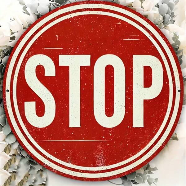 1pc Vintage Round "STOP" Metal Sign Decor - Suitable For Bedroom, Living Room, Etc. - Art Home Decoration Gift, Diameter 7.8 Inch, Random Hole Positions,Home Decor ,Room Decor,Wall Decor Gifts Birthday Graduation