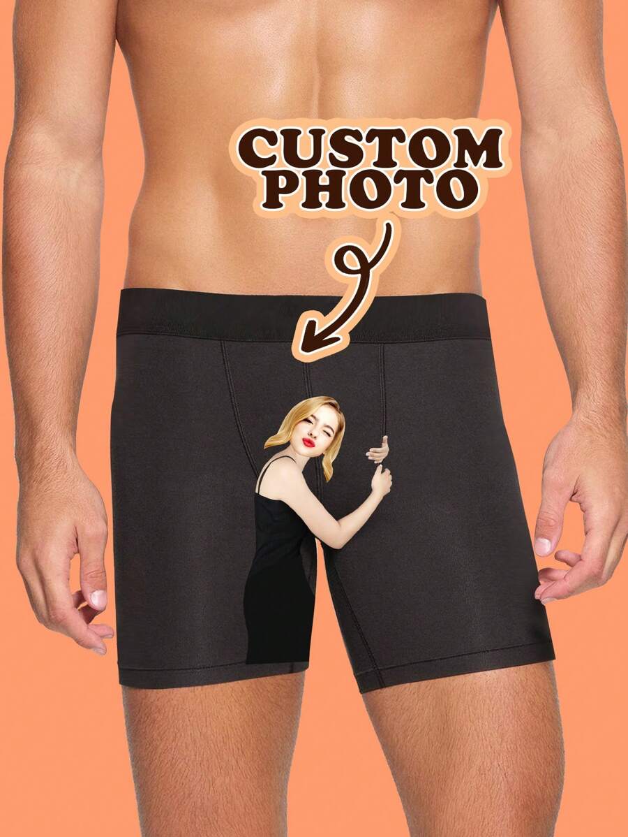 1pc Men's Customized Valentine's Day Boxer Briefs, Personalized Men's Underwear, Customized Boxer Briefs, Husband Customized Boxer Briefs, Funny Expression Customized Boxer Briefs, Valentine's Day Gift, Anniversary Gift, Birthday Gift, Wedding Gift, Gift For Best Friend, Gift For Boyfriend, Gift For Husband