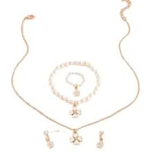 5件套/组：四叶草、樱花吊坠、珍珠手链、戒指、耳环首饰套装（女孩款）